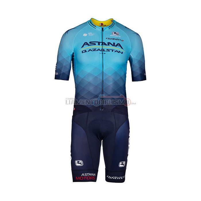 Abbigliamento Ciclismo Astana Manica Corta 2022 Blu Giallo